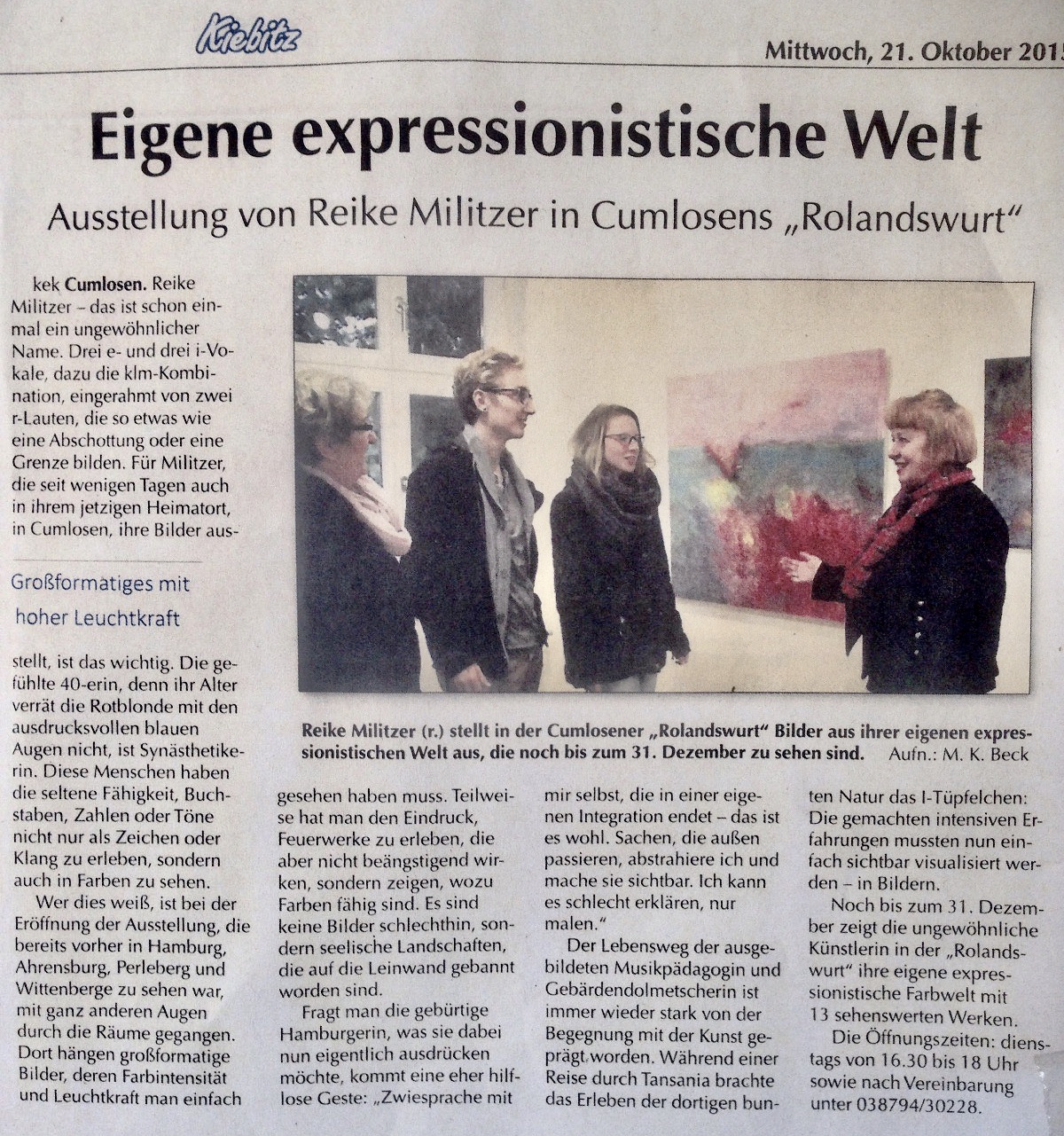 Ausstellung von Reike Militzer in Cumlosens "Rolandswurt"